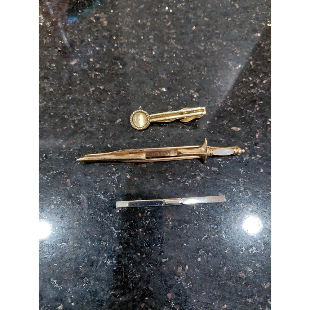 Vintage Swank Set of 3 tie clips Gold Color Silver